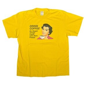 Vintage Drink Coffee Do Stupid Things Faster With More Energy T Shirt Size‎ L